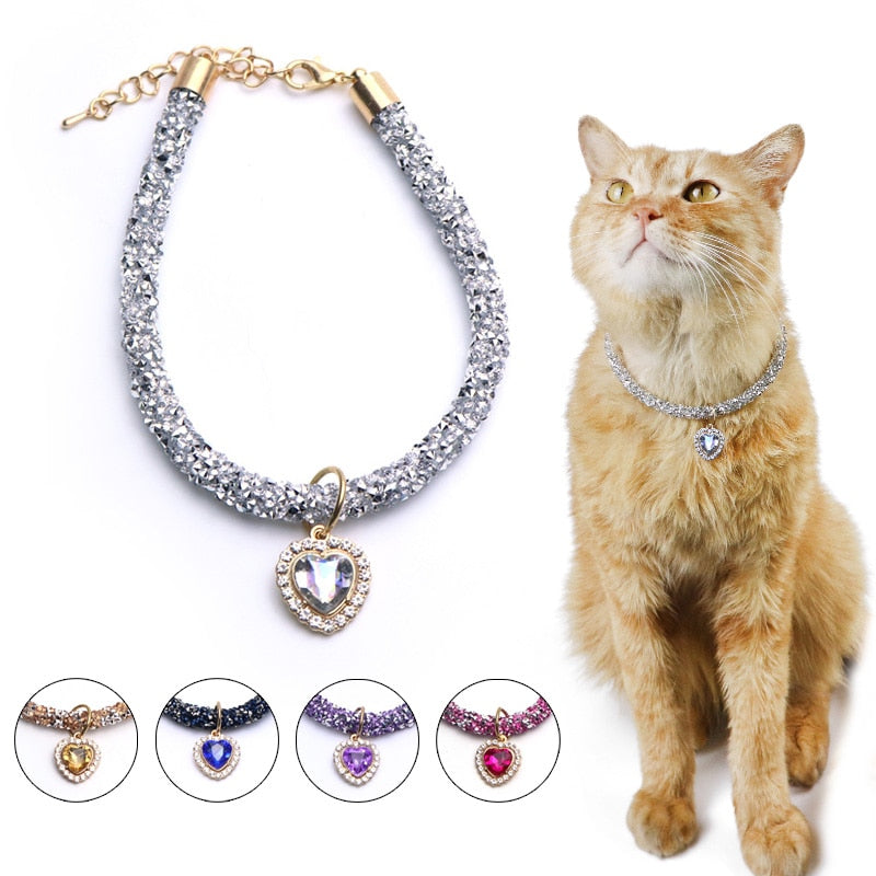 Crystal Necklace for Cats with Heart Pendant - Sweet Cat - Shop for less